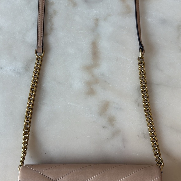 Tory Burch Kira Chevron Quilted Leather Chain Crossbody Bag Desert Dune - Picture 6 of 16